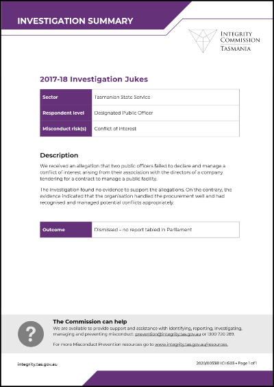 Investigation Jukes summary