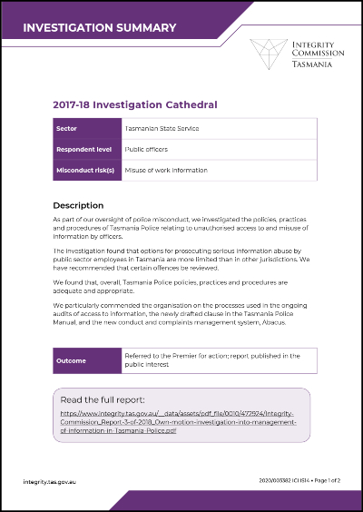 cover of inverstigation catherdal summary