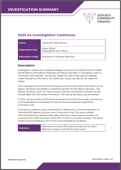 Image of Investigation Gatehouse summary